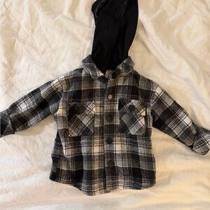 Wildfang Monochrome Plaid Kids Button-Up Shirt with Hood